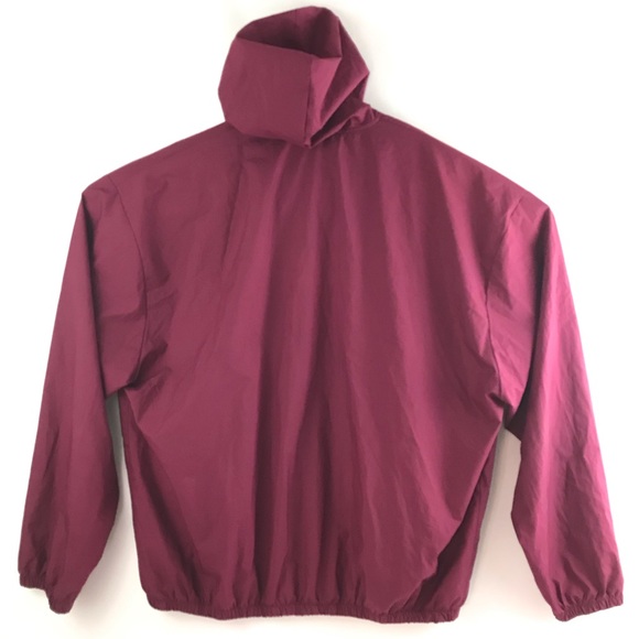 Vintage 80s 90s Mens XL Kangaroo Packable Bag Hooded Windbreaker Burgundy Maroon - Picture 6 of 12